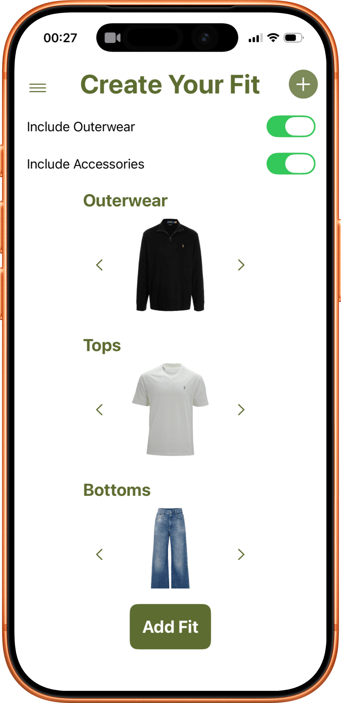 StyleAI outfit builder categories